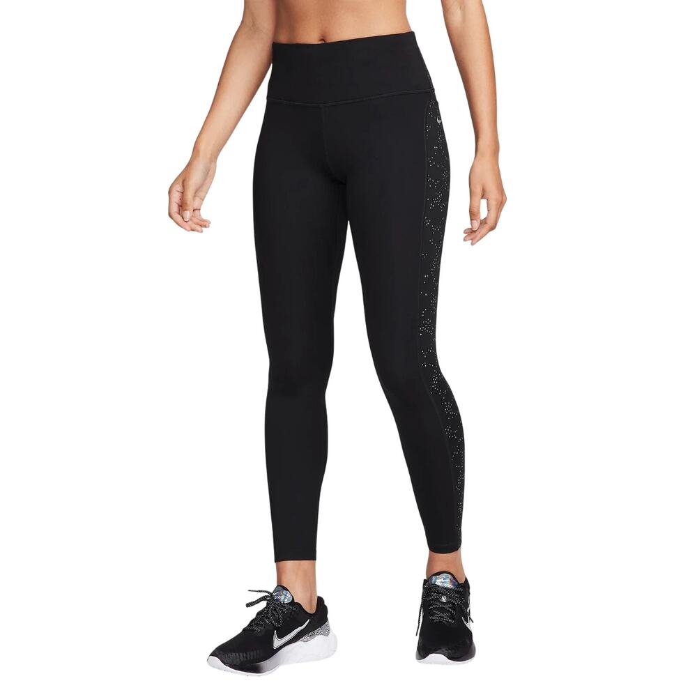Nike Fast Women Dri-Fit Mid-Rise 7/8 Printed Leggings Size XS Black Polka Dot